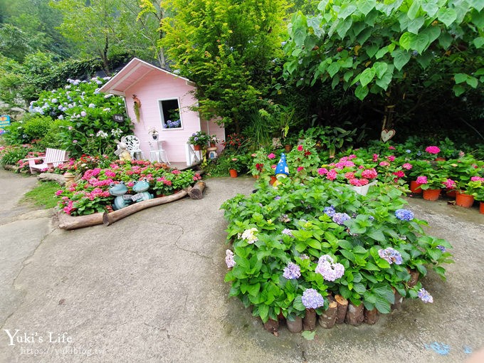 苗栗景點【碧絡角花園咖啡】蘑菇屋繡球花步道也太夢幻×南庄賞花下午茶親子好去處 - yuki.tw