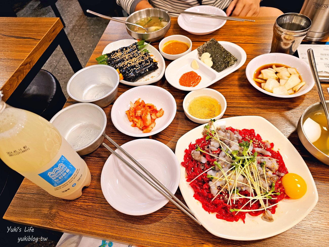 首爾廣藏市場美食「통큰누이네 육회빈대떡」綠豆煎餅.生牛肉.生章魚~附牛肉湯 - yuki.tw