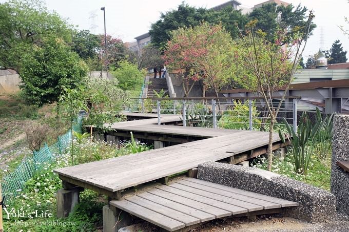 桃園景點【長庚養生文化村】粉紅隧道大沙坑 親子景點 賞櫻木棧道(野餐、室內游泳池親子景點) - yuki.tw