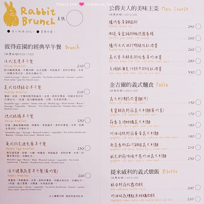 高雄美食【Rabbit 瑞彼特早午餐】一大塊牛排豪華漢堡 × 綠色庭院英式鄉村木屋 - yuki.tw